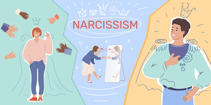 Vector gratuito narcisismo collage plano que representa personajes vanidosos con ego superior disfrutando de sí mismo ilustración vectorial