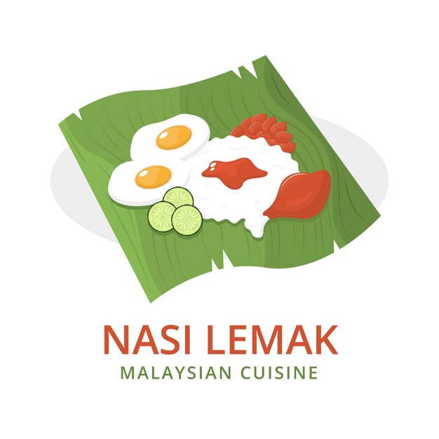 Nasi lemak detallado ilustrado