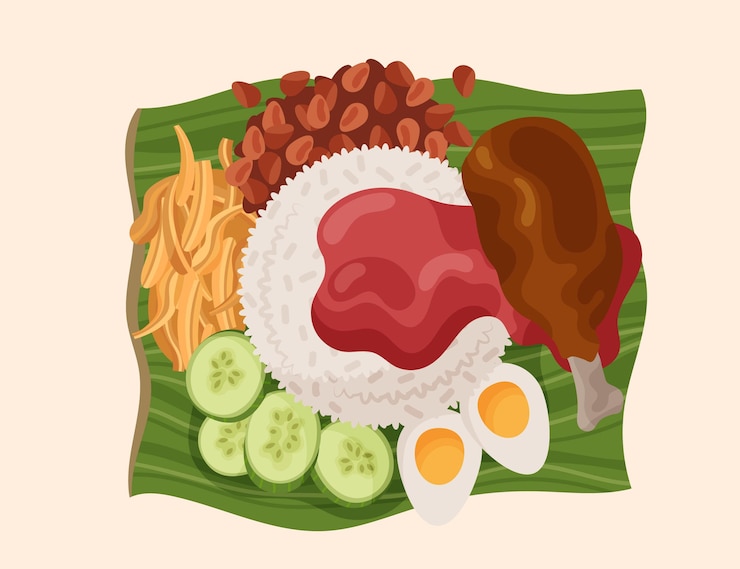 Vector gratuito nasi lemak detallado ilustrado