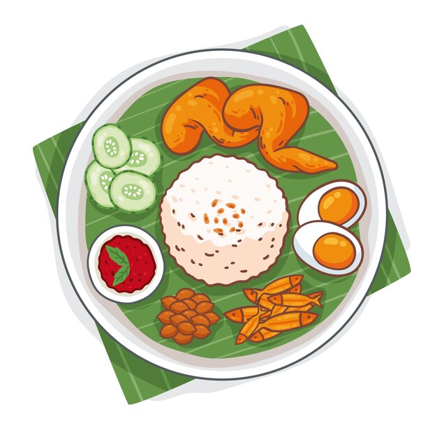 Nasi lemak dibujado a mano