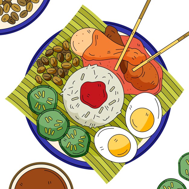 Nasi lemak dibujado a mano