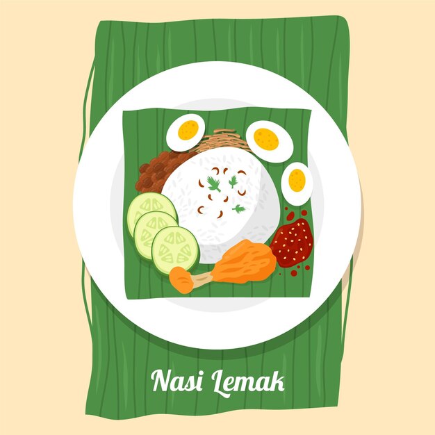 Nasi lemak plano orgánico ilustrado