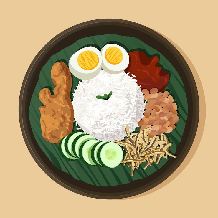Vector gratuito nasi lemak plano orgánico ilustrado