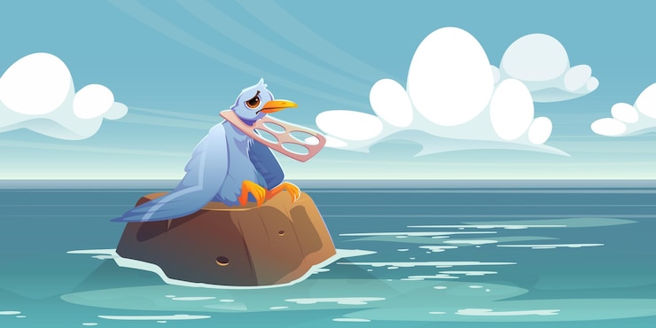 Vector gratuito naturaleza contaminación eco concepto pájaro con plástico