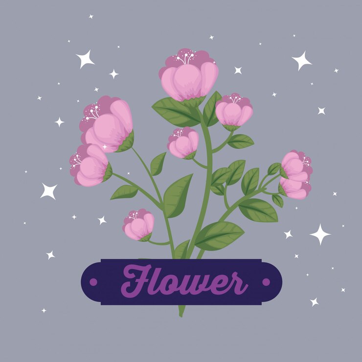 Vector gratuito naturaleza flores plantas con pétalos y emblema