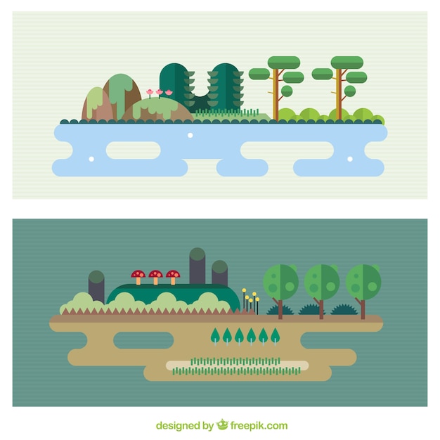 Naturaleza paisajes en diseño plano