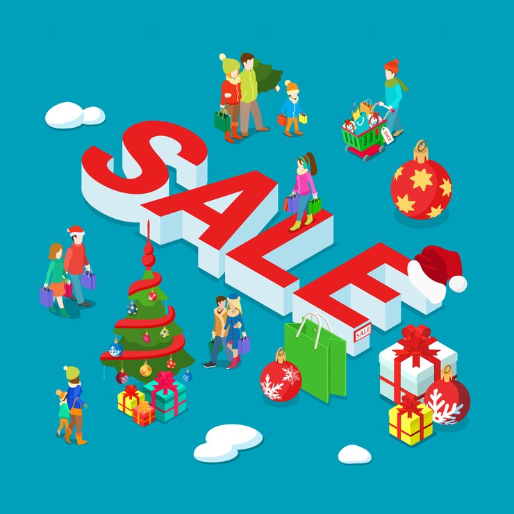 Vector gratuito navidad y año nuevo de la navidad bandera de la venta isométrica