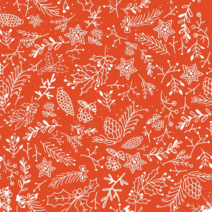 Vector gratuito navidad floral dibujado a mano de patrones sin fisuras