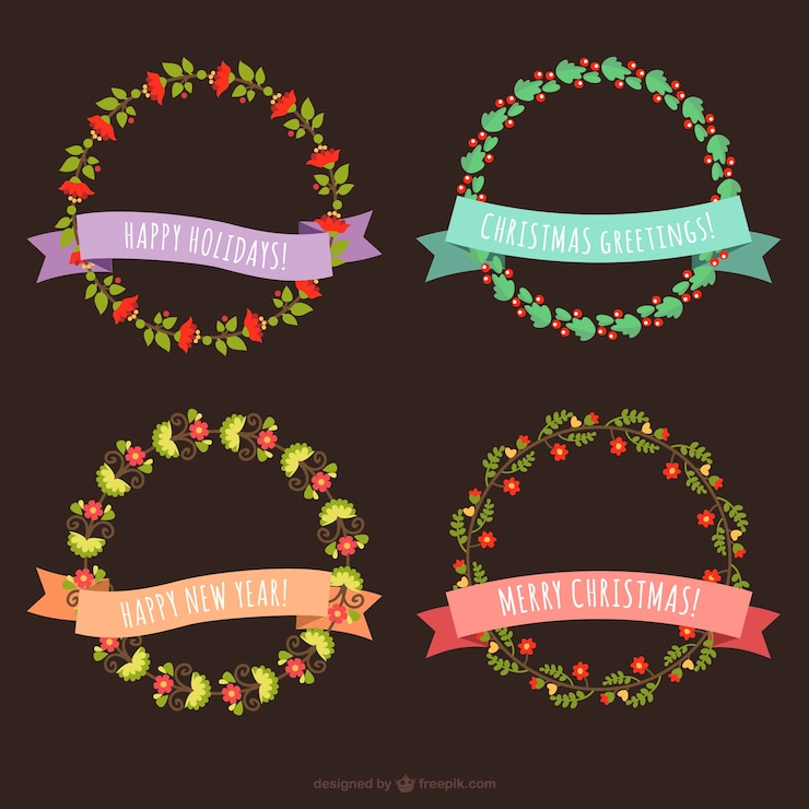 Vector gratuito navidad guirnaldas florales paquete