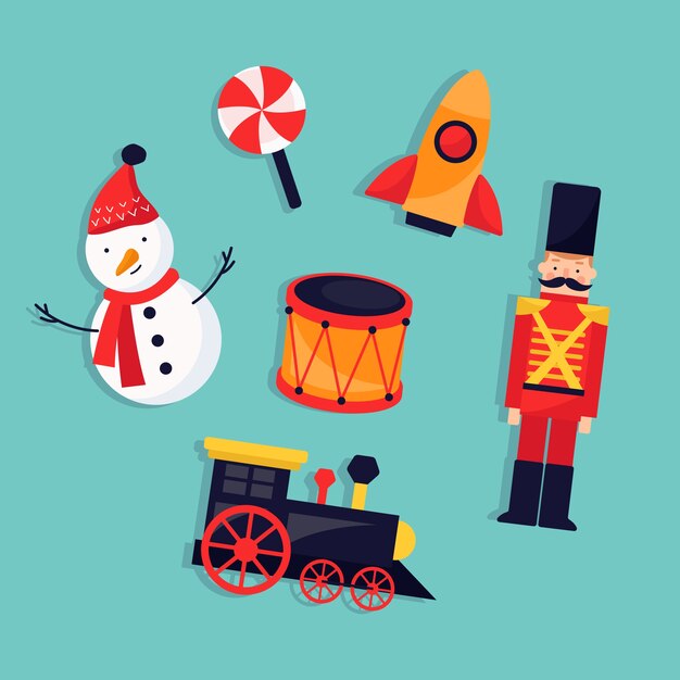 Navidad niños juguetes diseño plano