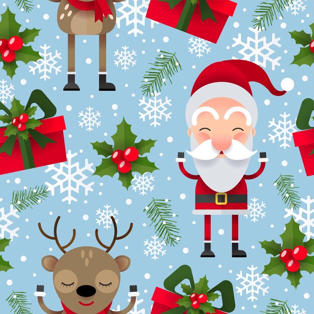 Navidad de patrones sin fisuras con Santa Claus, renos y regalos