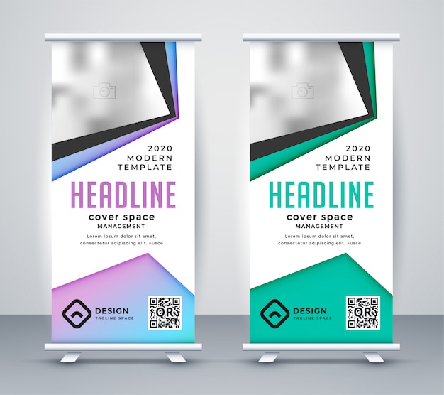 Negocio geométrico roll up banner plantilla