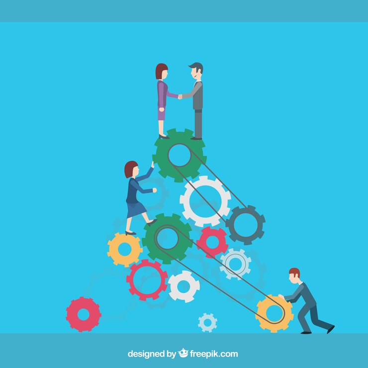 Vector gratuito negocio de trabajo en equipo de dibujos animados