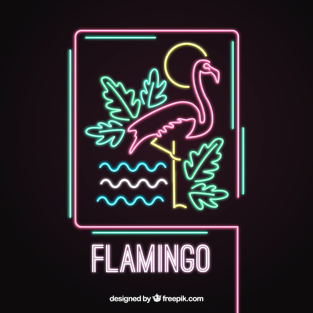 Neón flamenco con elementos de playa