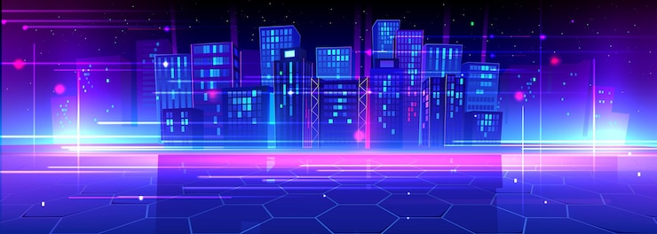 Vector gratuito neon metaverse ciudad tecnología edificio de fondo