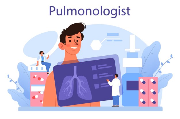 Neumólogo Idea de salud y tratamiento médico Sistema pulmonar saludable Tratamiento y diagnóstico del neumotórax asmático Ilustración vectorial aislada