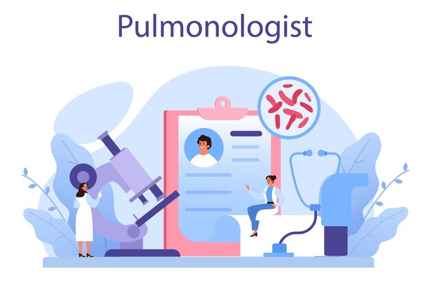 Neumólogo Idea de salud y tratamiento médico Sistema pulmonar saludable Tratamiento y diagnóstico del neumotórax asmático Ilustración vectorial aislada