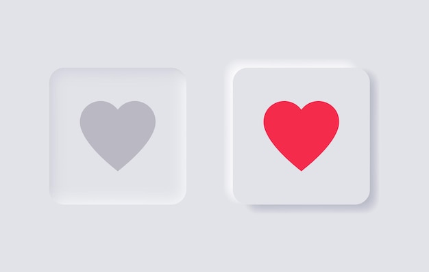 Neumorfismo como botón con icono de amor símbolo de corazón para la aplicación web ui ux en botones neumorficos blancos