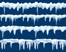 Vector gratuito la nieve bordea el patrón sin fisuras con carámbanos colgantes adornados en la ilustración plana de fondo azul