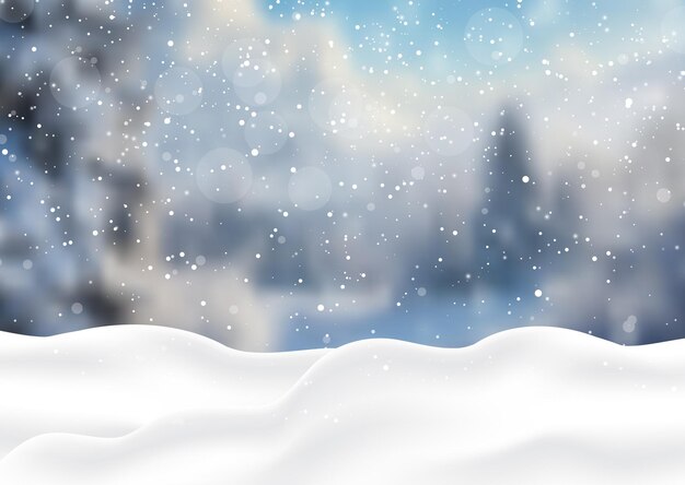 Nieve de invierno en un paisaje nevado desenfocado