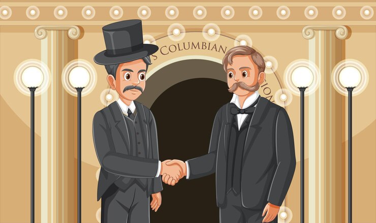 Vector gratuito nikola tesla39s alianza con george westinghouse una ilustración de dibujos animados vectoriales