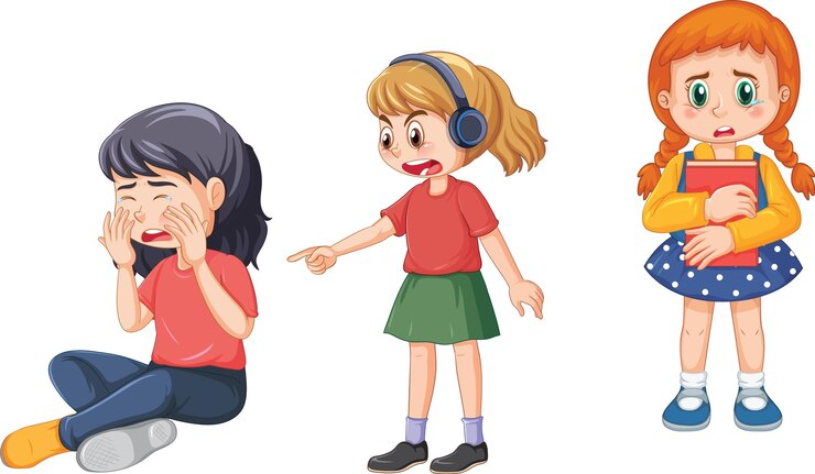 Vector gratuito una niña abusada por otros niños.