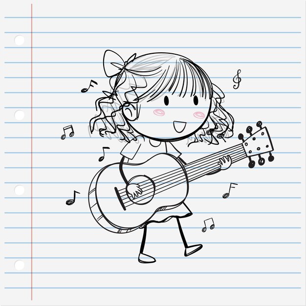 Niña alegre tocando la guitarra
