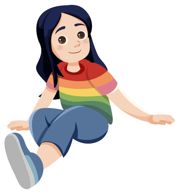 Niña, en, arco iris, camisa, caricatura, vector