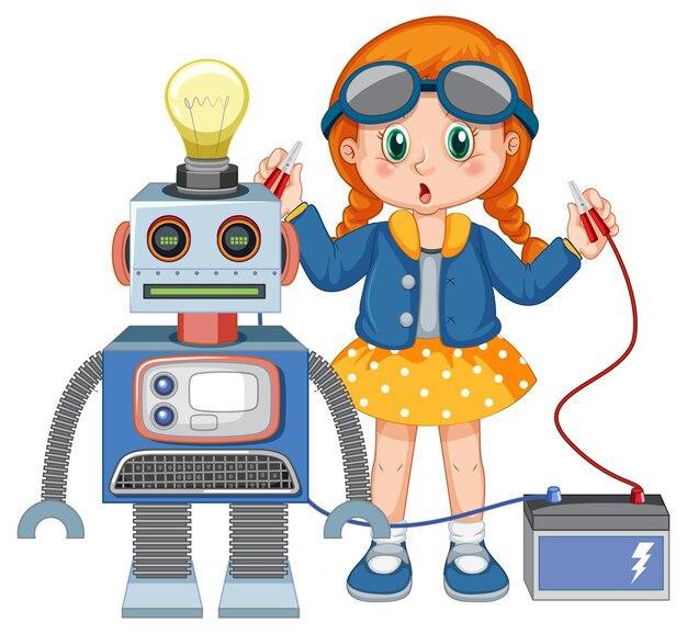 Niña arreglando un robot