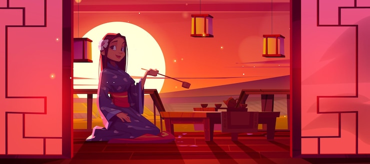 Vector gratuito niña asiática haciendo la tradicional ceremonia del té