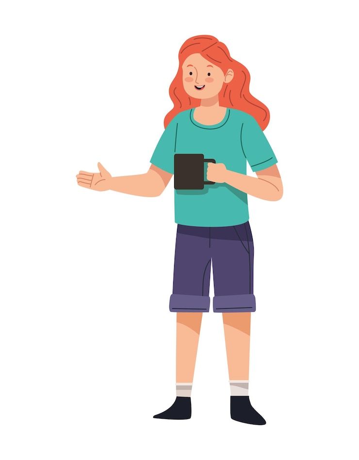 Vector gratuito niña bebiendo café taza reutilizable ilustración