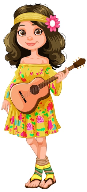 Vector gratuito niña bohemia tocando la guitarra acústica