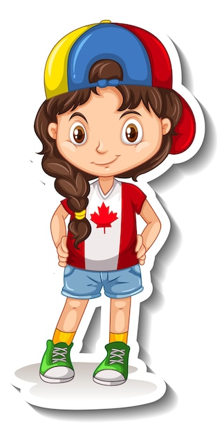 Vector gratuito una niña con camiseta de la bandera de canadá