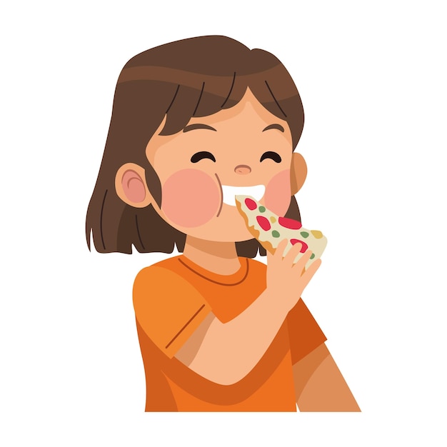 niña comiendo pizza ilustración aislada