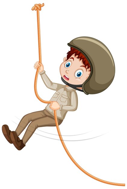 Niña cuerda de escalada sobre fondo blanco.