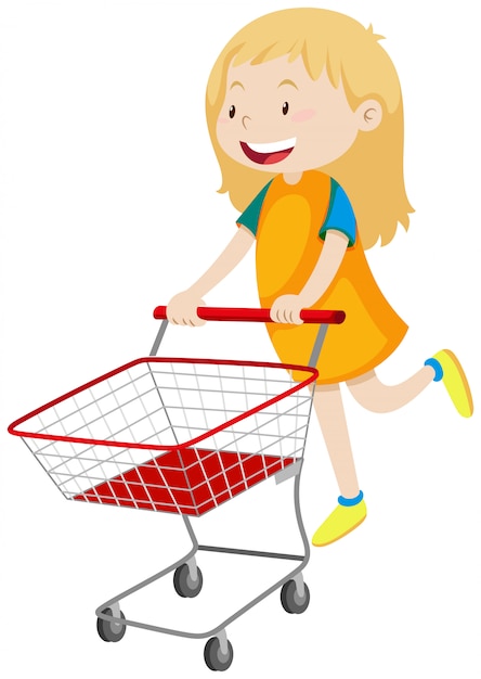 Niña empujando el carrito de la compra