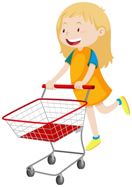 Niña empujando el carrito de compras