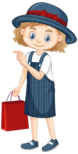 Una niña feliz con bolsa roja