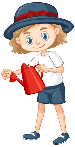 Una niña feliz con regadera