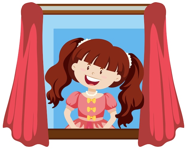 Niña feliz sonriendo junto a la ventana