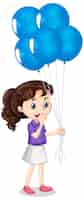 Vector gratuito niña con globos azules en aislados