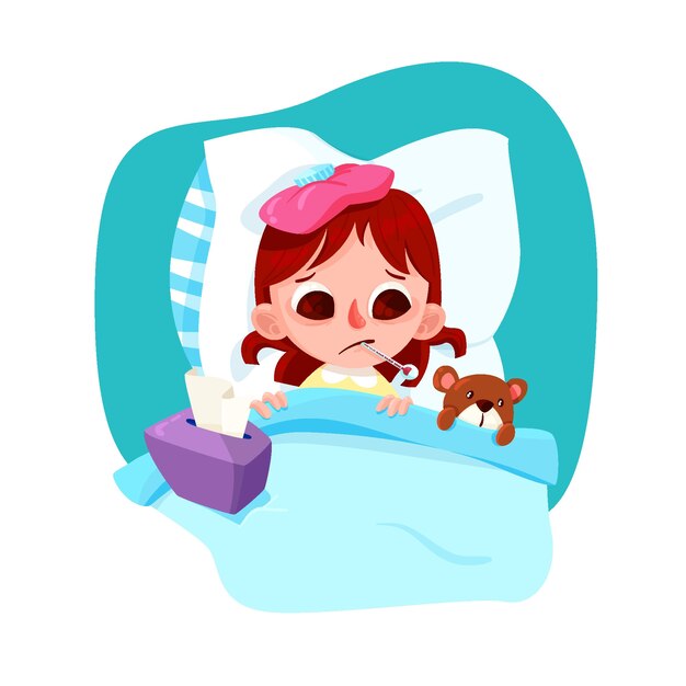 Niña ilustrada con un resfriado