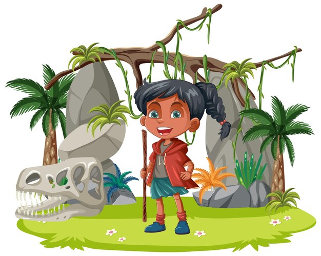 niña joven, excursionismo, en, un, bosque