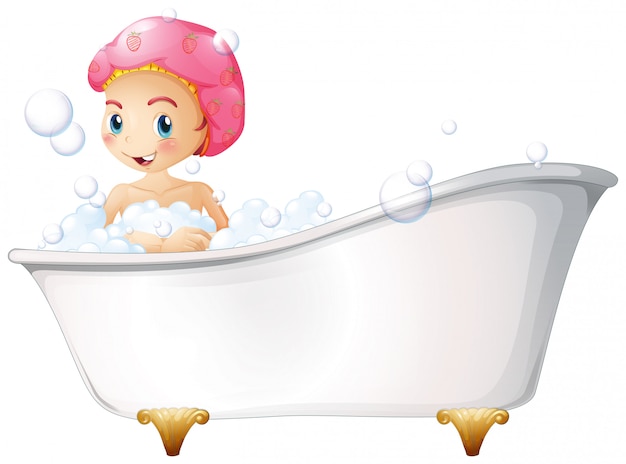 Una, niña joven, tomar un baño