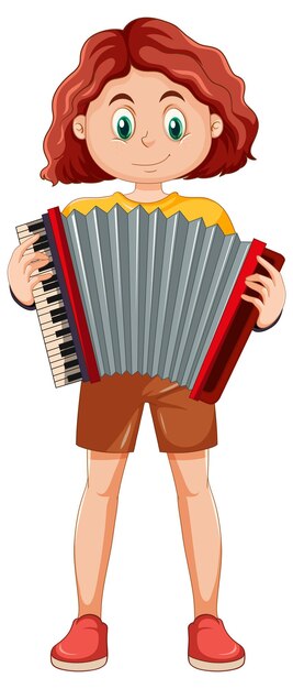 niña, juego, acordeón, vector