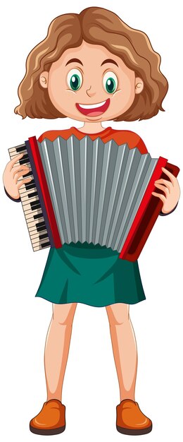 niña, juego, acordeón, vector