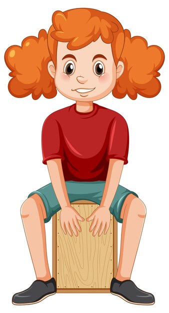 niña, juego, cajon, tambor, vector