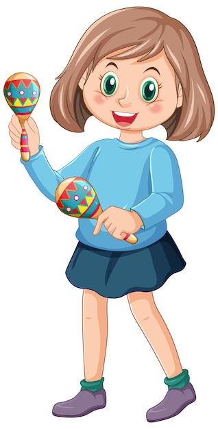 Niña, juego, maracas, vector