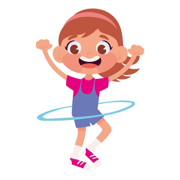 niña jugando con hula-hoop icono aislado fondo blanco