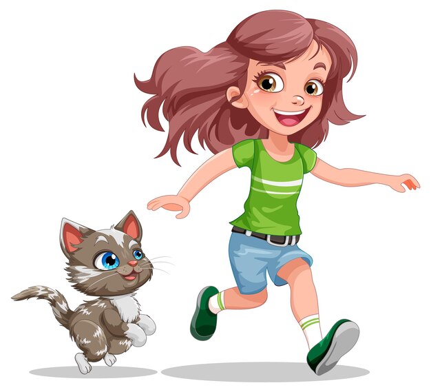 Vector gratuito una niña jugando con su gato.